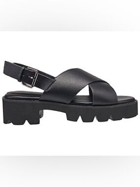 NIB French Connection Rowan Black Pebble Faux Leather Sandal, Size 10